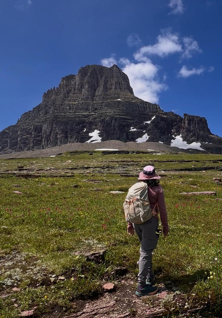 Sampada hiking towards a mountain